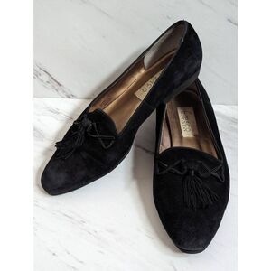 Fresco by Pierre Women's Black Suede Tassel Embellished Loafer Flats Size 8M